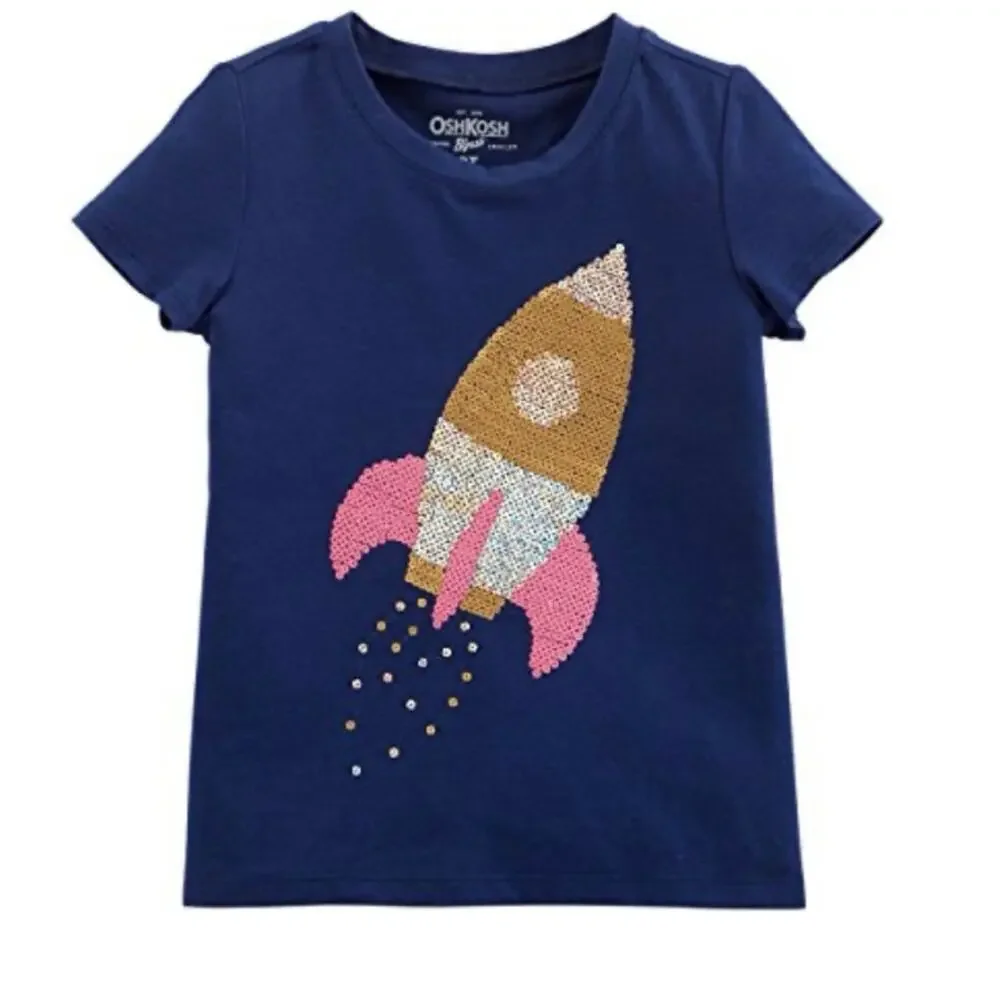 Osh Kosh Girls' Sequin rocket Short-Sleeve T-Shirt